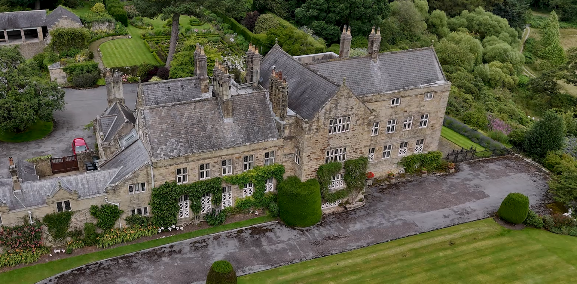Aerial view of Gwysaney Hall estate