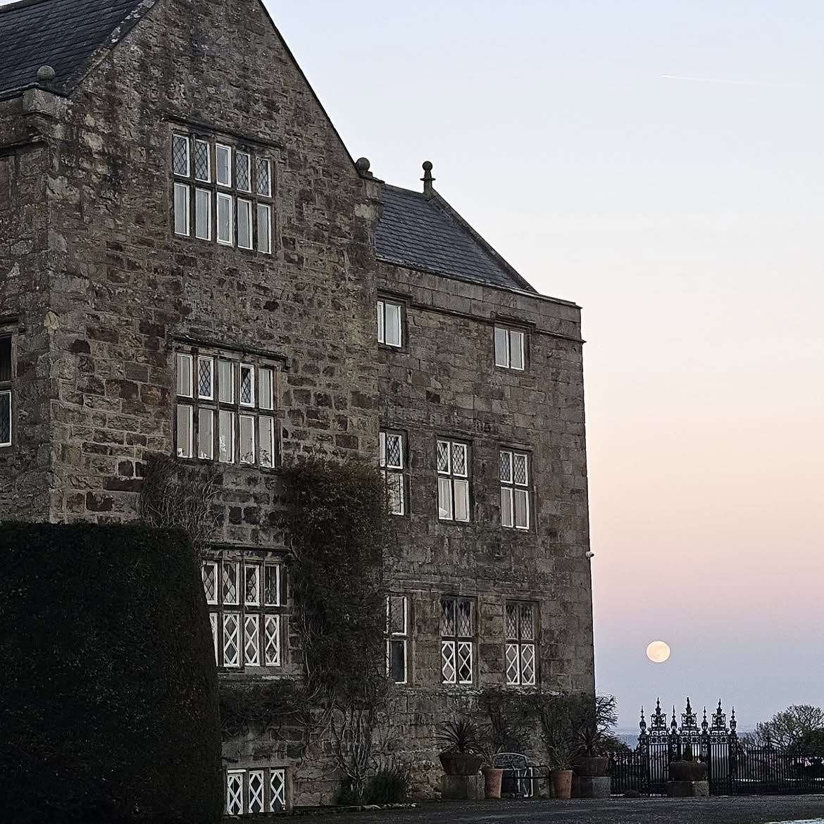 Winter moonlight over Gwysaney Hall
